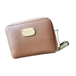 Michael Kors square Jet Set zip around wallet brown gold